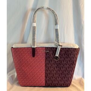 NWT Michael KORS Jet Set Travel Oxblood Multi Zip Top Tote Logo Medium $448.00